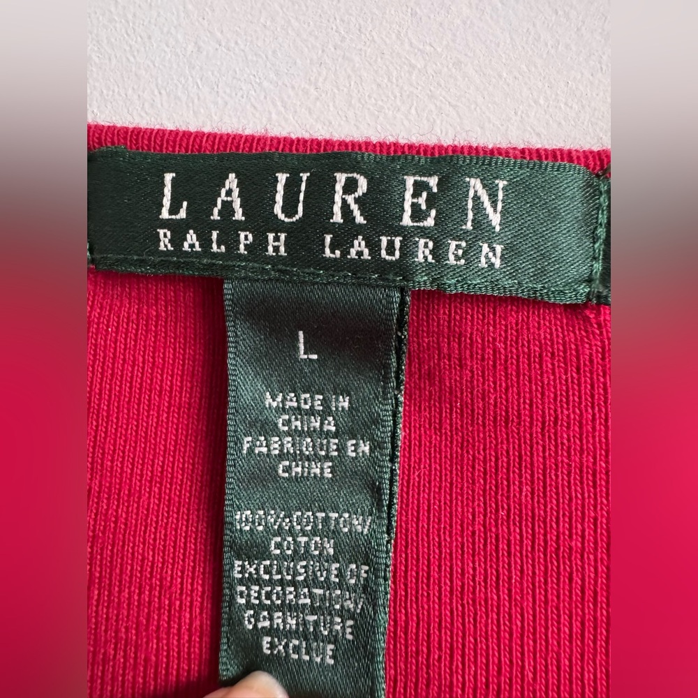 Lauren Ralph Lauren Red Cotton Long Sleeve Scoop Neck Casual Elegant Cozy Shirt - Picture 4 of 4